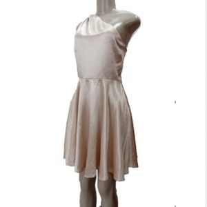 LULU'S L Satin Cream One Shoulder Cocktail Dress